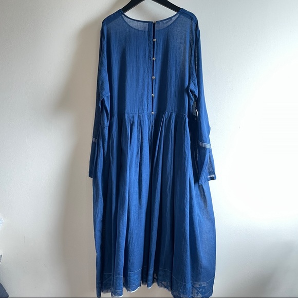 Inijiri blue cotton midi dress size 42 hand loomed indigo size fits S M L - Picture 11 of 15